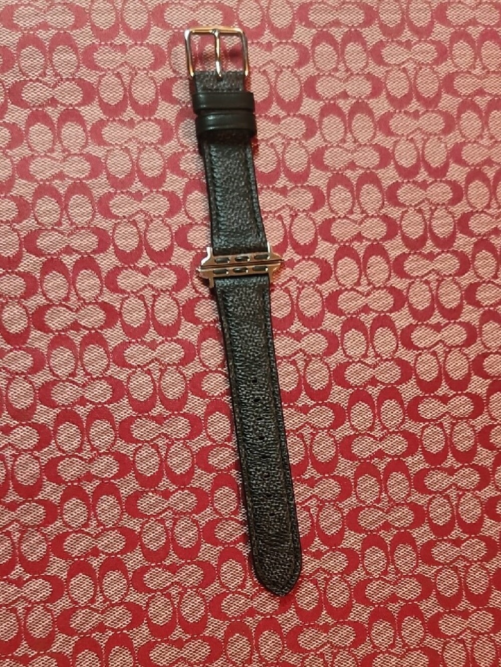 Coach Black Pebbled Leather Apple Watch Strap with Silver Hardware - Picture 4 of 7
